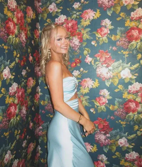 Sweet Strapless Satin A Line Prom Dress Long Party Evening Dress