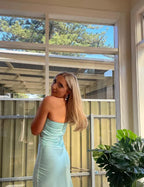 Sweet Strapless Satin A Line Prom Dress Long Party Evening Dress