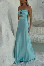 Sweet Strapless Satin A Line Prom Dress Long Party Evening Dress