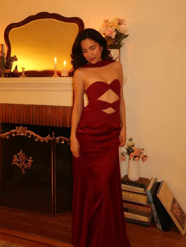 Sweet Strapless Satin A Line Prom Dress Long Party Evening Dress