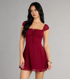 Sweet A-Line/Princess Square Neck Puff Short Sleeves Backless Short-Mini Homecoming Dresses