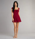 Sweet A-Line/Princess Square Neck Puff Short Sleeves Backless Short-Mini Homecoming Dresses