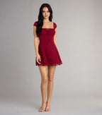Sweet A-Line/Princess Square Neck Puff Short Sleeves Backless Short-Mini Homecoming Dresses