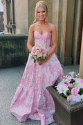 Sweetheart Strapless Corset Jacquard Floral A-Line Prom Ball Gown