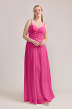 Sweetheart Neckline Chiffon Bridesmaid Dresses with Corset Lace-Up Front and Adjustable Straps Formal Gown