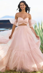 Sweetheart Sleeveless A-line Beautiful Two piece Off the shoulder Floor length Prom Dress Hot Sale For Ladies