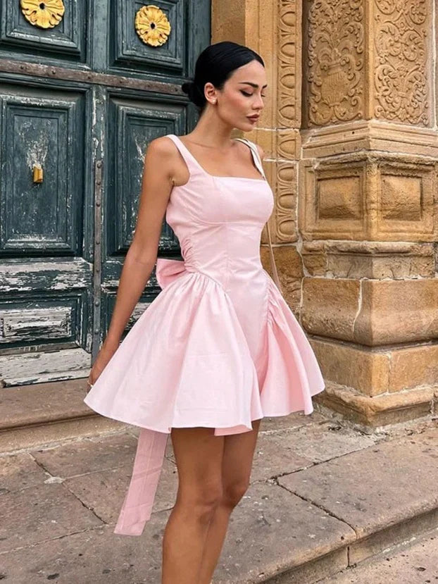 Sweety A-Line/Princess Square Neck Sleeveless Backless Short-Mini Homecoming Dress