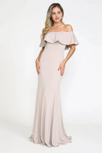 Chic Mermaid Off-the-Shoulder Ruffle Sleeve Closed Back Floor-Length Prom Dress