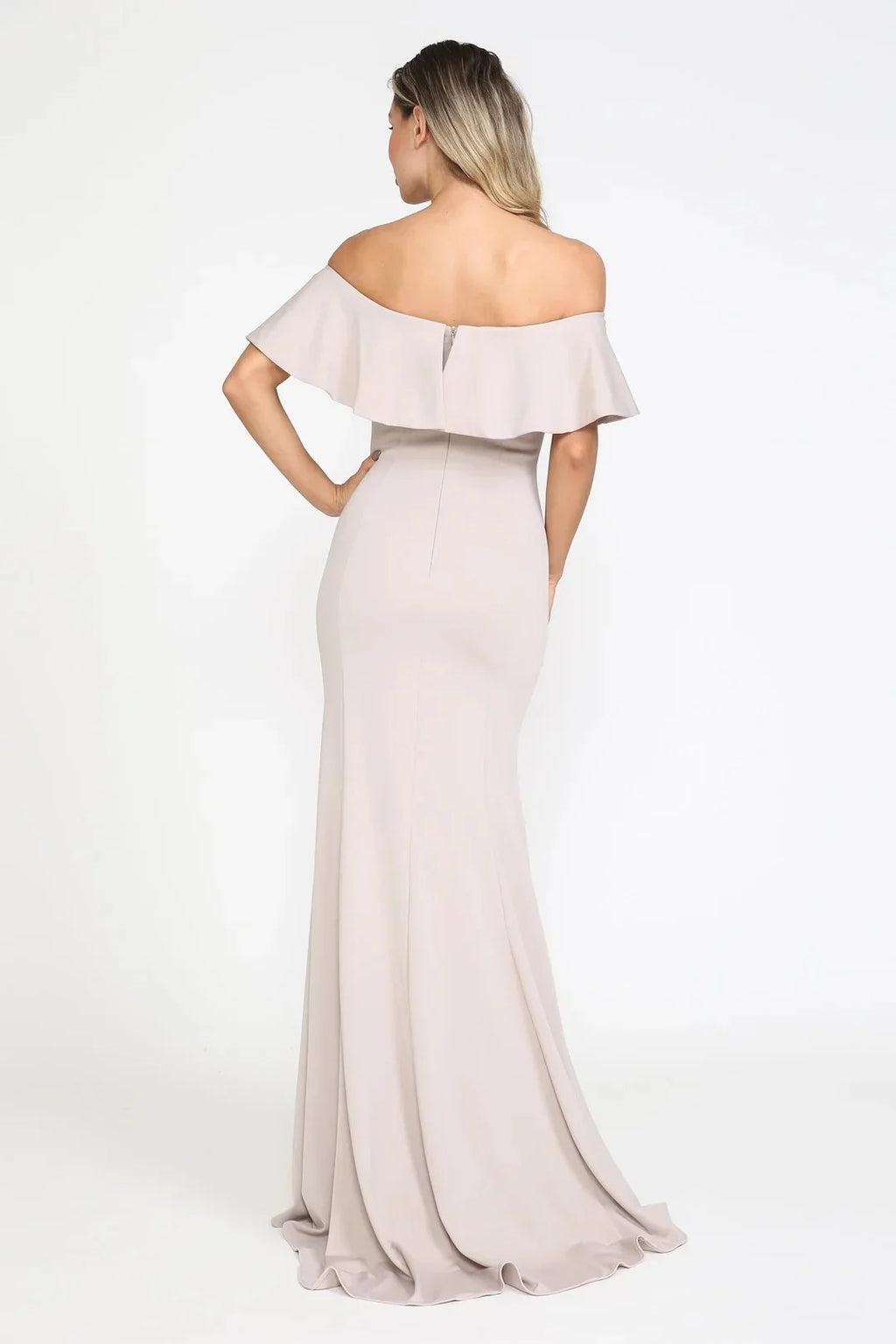 Chic Mermaid Off-the-Shoulder Ruffle Sleeve Closed Back Floor-Length Prom Dress