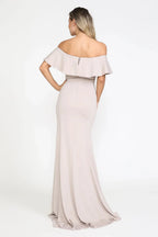 Chic Mermaid Off-the-Shoulder Ruffle Sleeve Closed Back Floor-Length Prom Dress