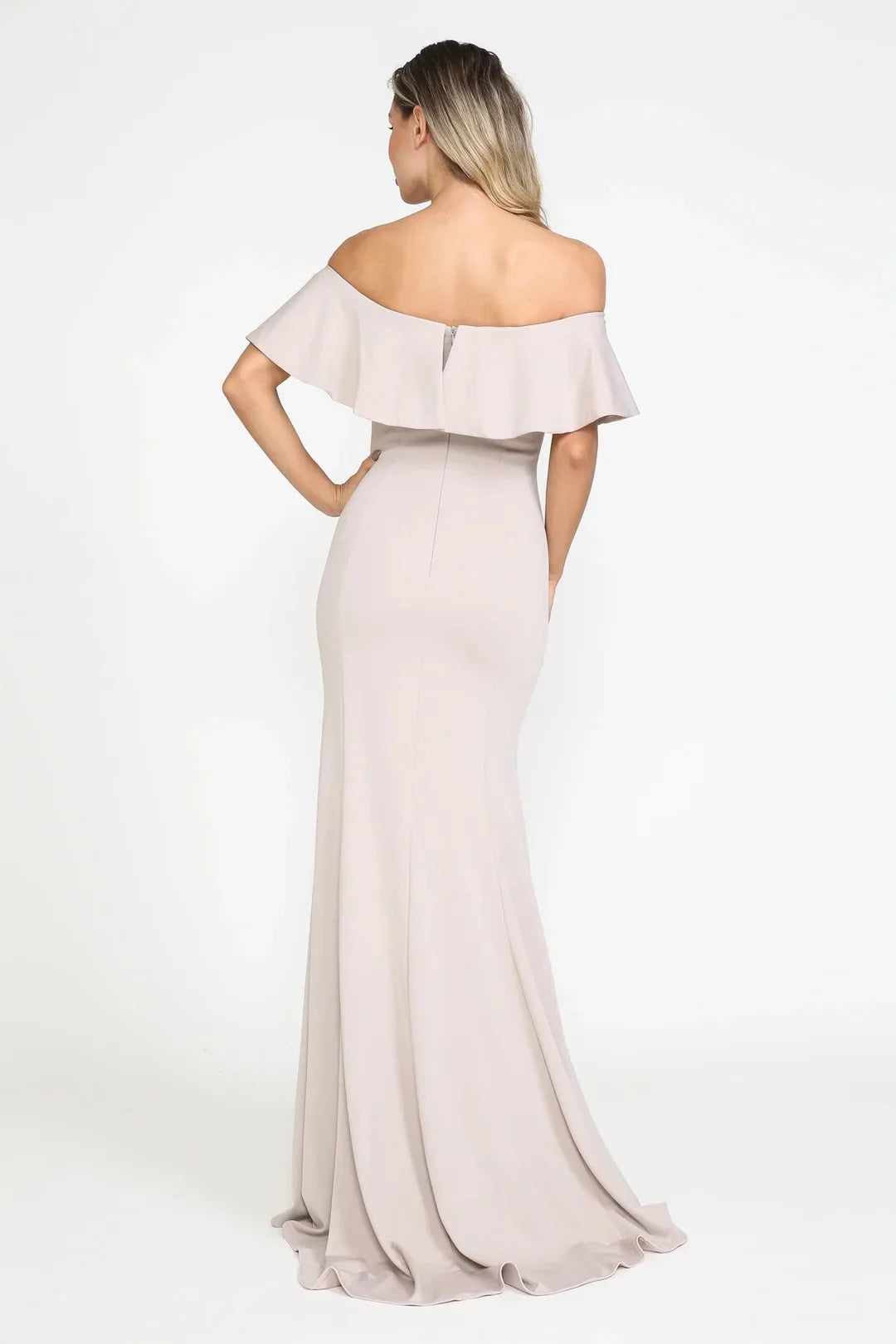 Chic Mermaid Off-the-Shoulder Ruffle Sleeve Closed Back Floor-Length Prom Dress