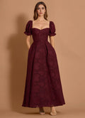 Textured A Line Square Neck Puff Sleeve Open Back Floor Length For Sale Prom Dress