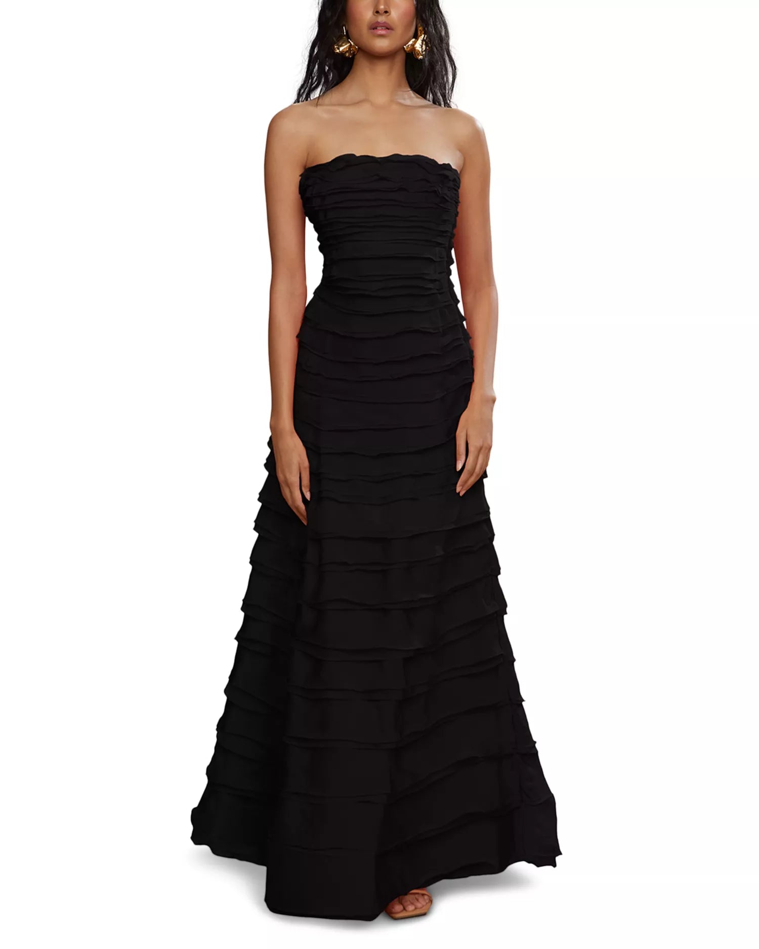 Textured Mermaid Strapless Sleeveless Ruched Back Floor Length For Adults Prom Dress