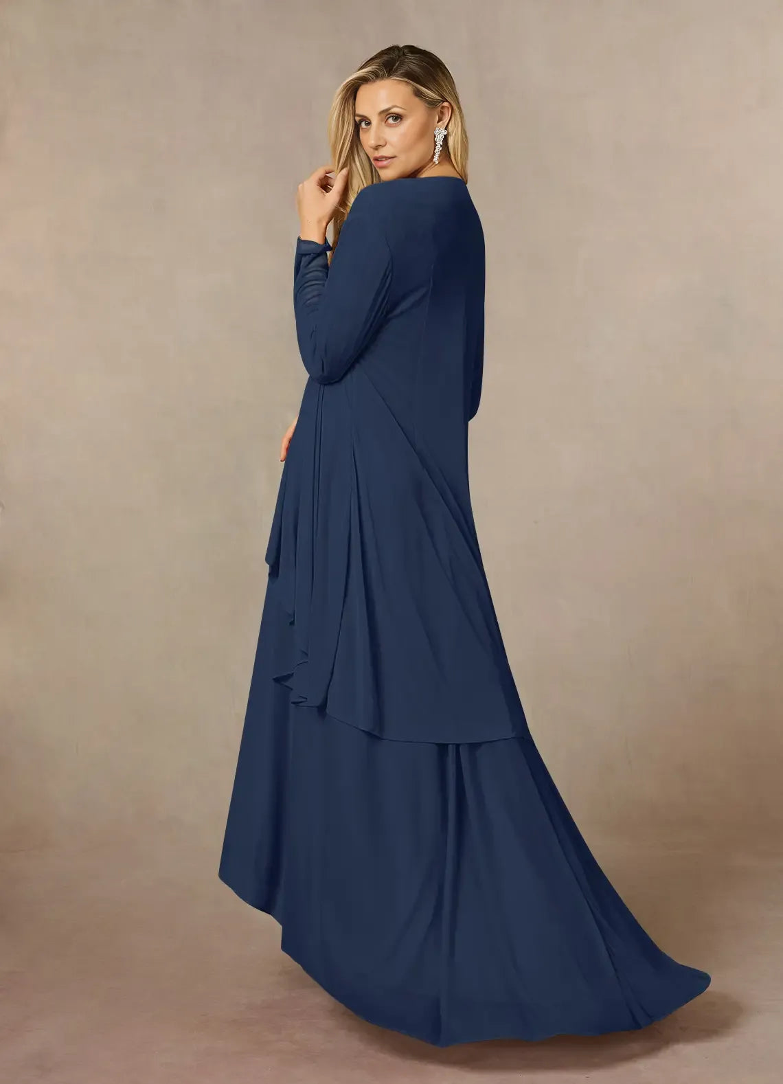 Navy Dress Classic Dark Sheath Sweetheart Sequins Dress Asymmetrical-Length Three-Quarter Sleeve Illusion Back Two-Piece Mother of the Bride Dress