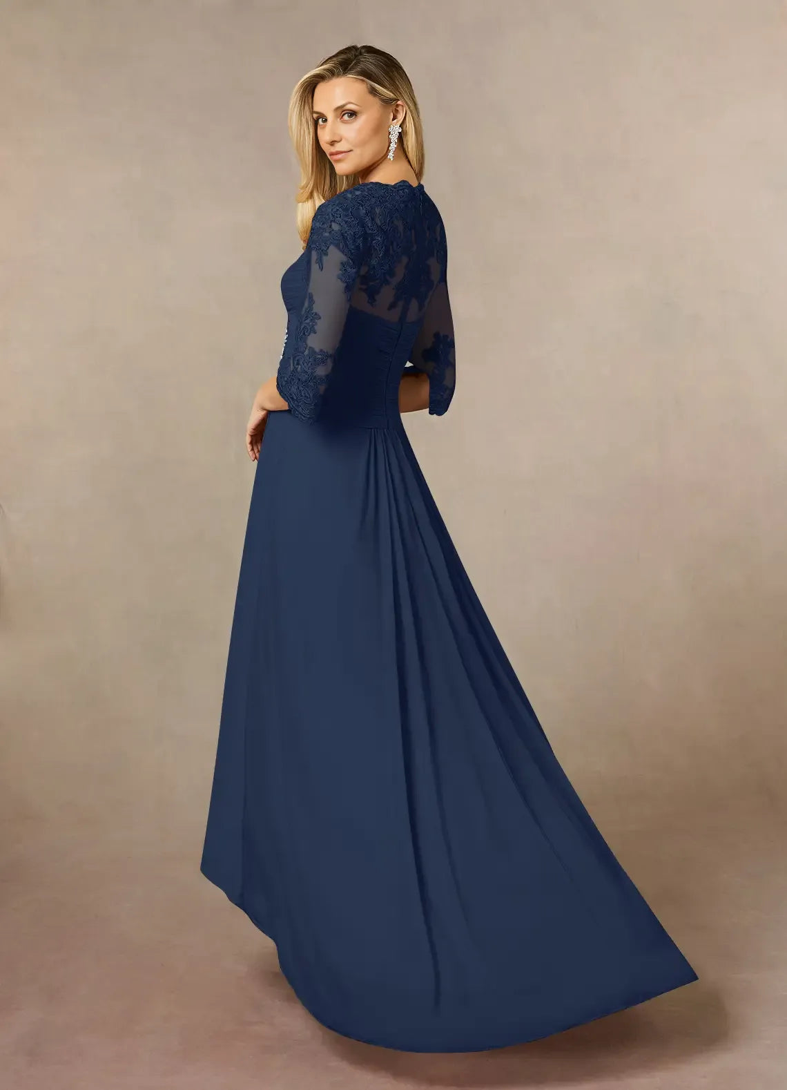 Navy Dress Classic Dark Sheath Sweetheart Sequins Dress Asymmetrical-Length Three-Quarter Sleeve Illusion Back Two-Piece Mother of the Bride Dress