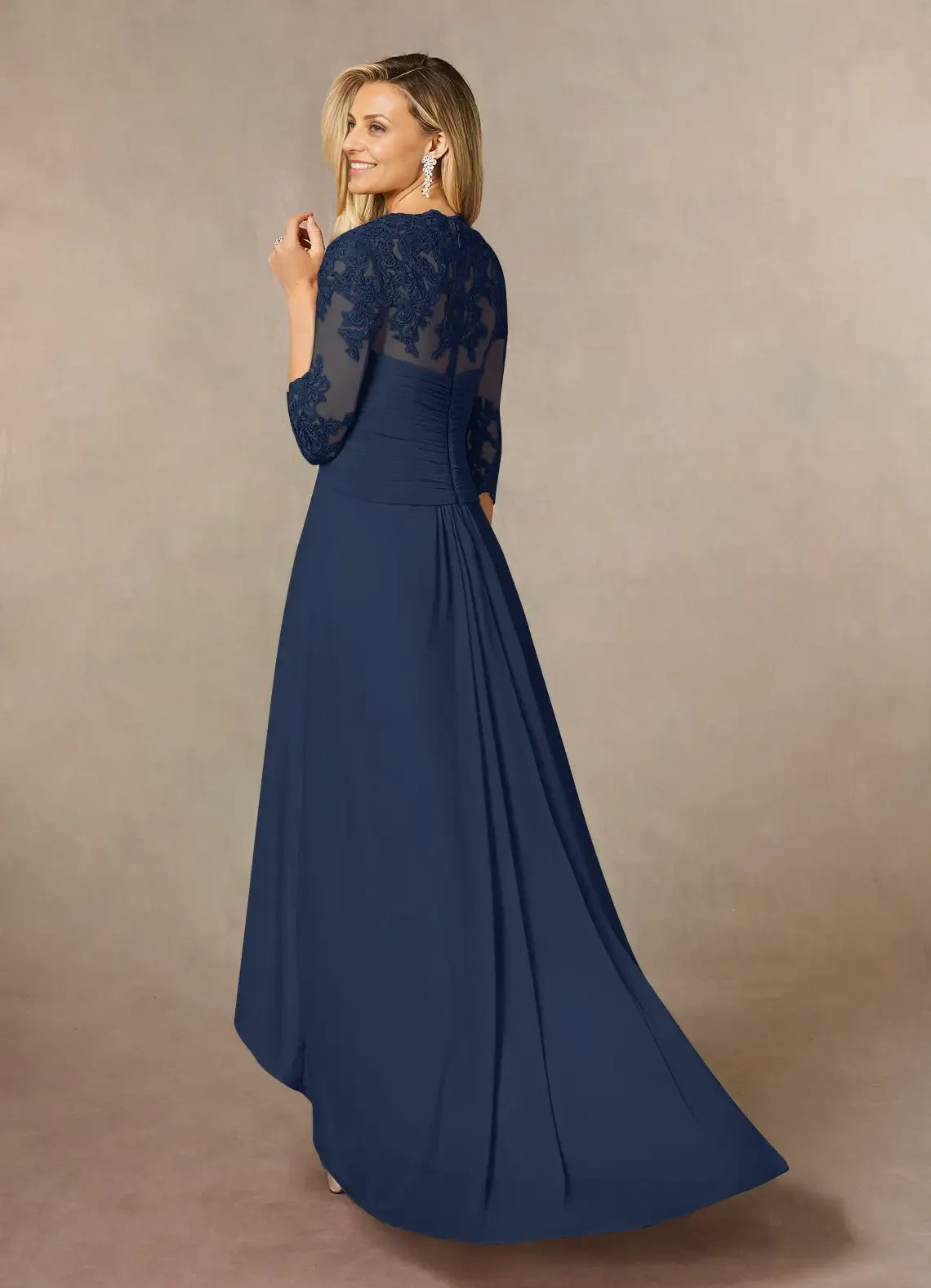 Navy Dress Classic Dark Sheath Sweetheart Sequins Dress Asymmetrical-Length Three-Quarter Sleeve Illusion Back Two-Piece Mother of the Bride Dress