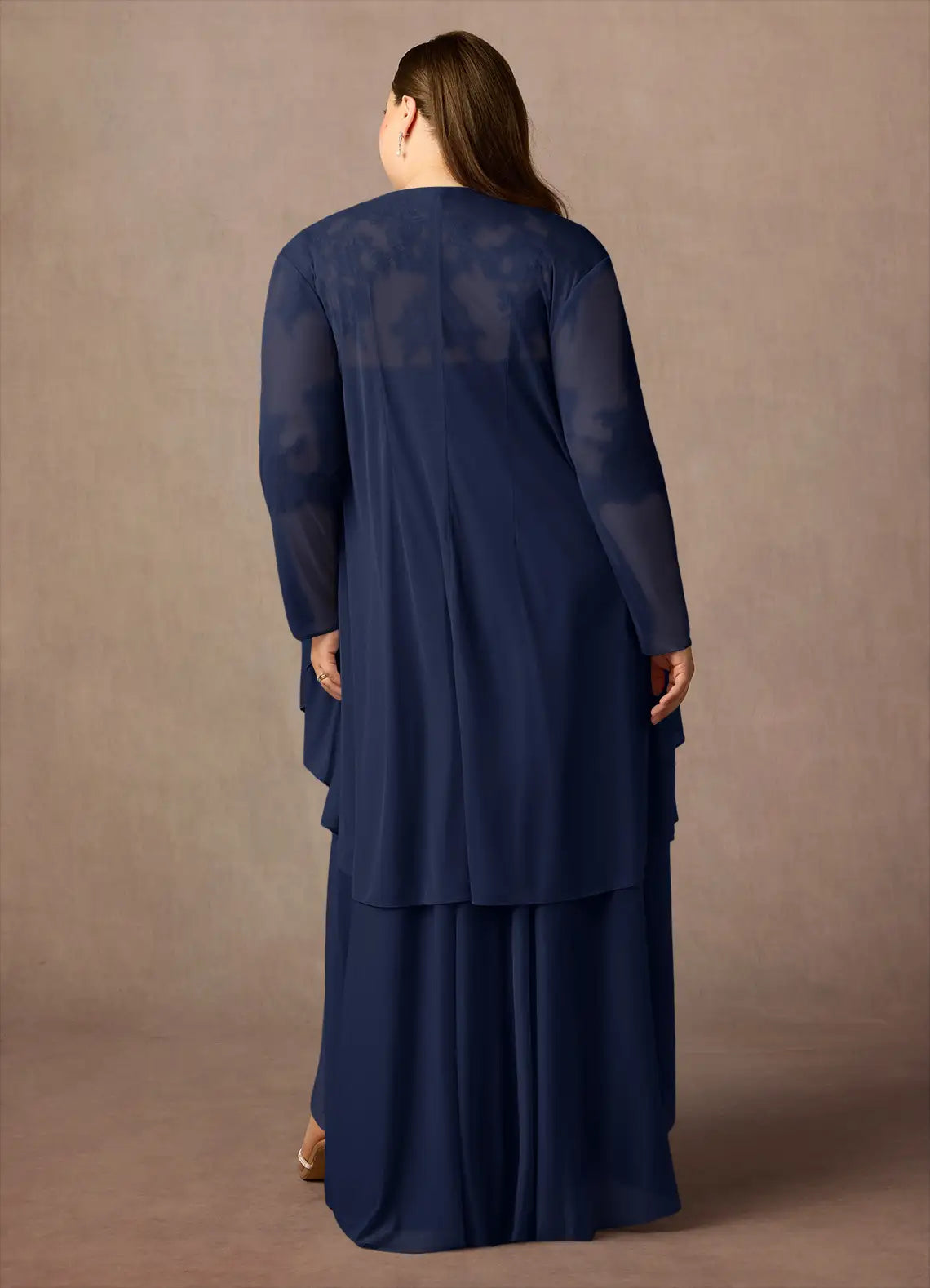 Navy Dress Classic Dark Sheath Sweetheart Sequins Dress Asymmetrical-Length Three-Quarter Sleeve Illusion Back Two-Piece Plus Size Mother of the Bride Dress