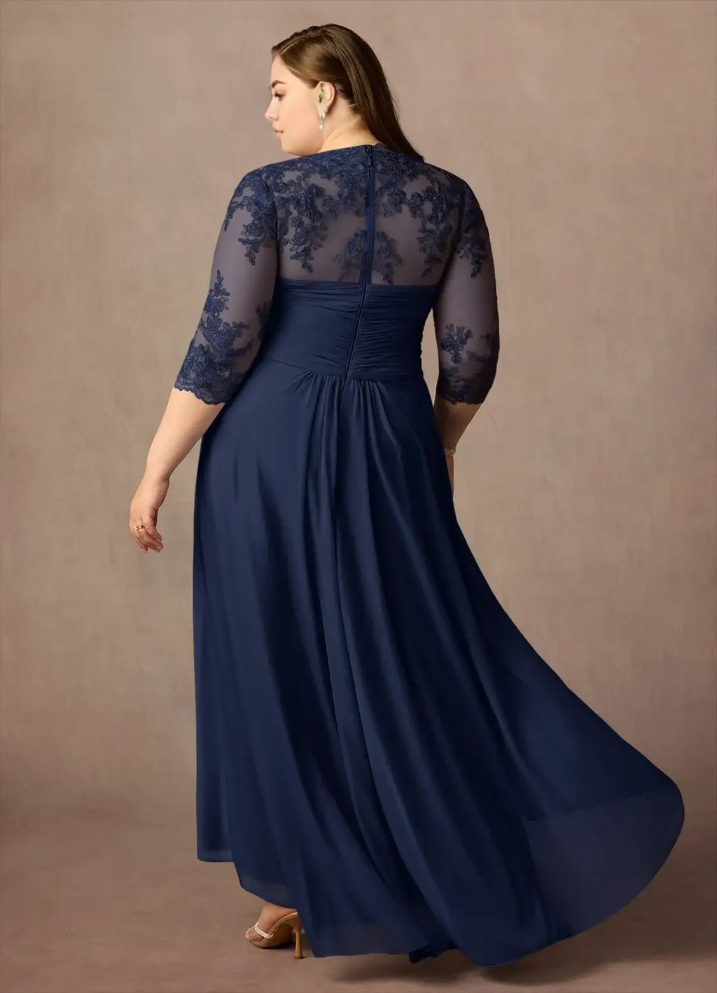 Navy Dress Classic Dark Sheath Sweetheart Sequins Dress Asymmetrical-Length Three-Quarter Sleeve Illusion Back Two-Piece Plus Size Mother of the Bride Dress