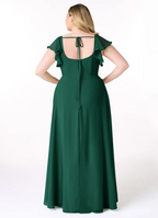 Timeless Flowy A-Line Square Neck Ruffled Chiffon Sleeve Tie-Back High Slit Floor-Length Bridesmaid Dress