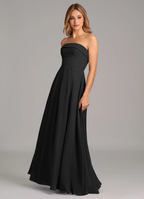 Timeless chiffon strapless sweetheart neck floor length bridesmaid dress with pleated skirt and open back