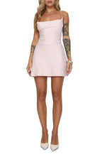 Trendy A Line Cowl Neck Spaghetti Straps Crisscross Back Short Homecoming Dress