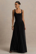 Trendy Mermaid Square Neck Sleeveless Sheer Skirt Floor Length Evening Dress