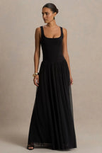 Trendy Mermaid Square Neck Sleeveless Sheer Skirt Floor Length Evening Dress