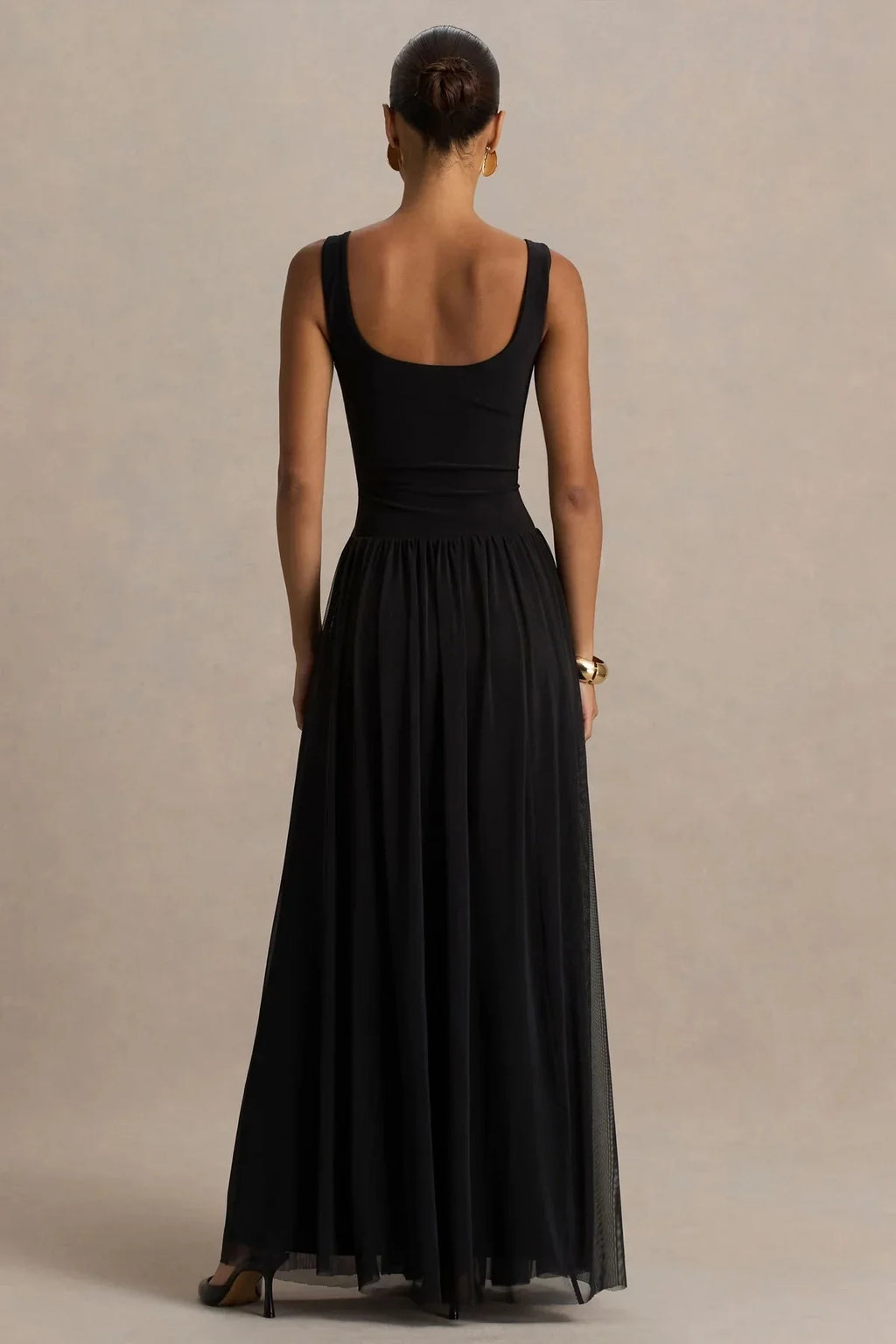 Trendy Mermaid Square Neck Sleeveless Sheer Skirt Floor Length Evening Dress