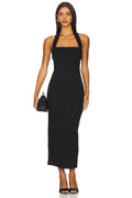 Trendy Sheath Halter Neck Sleeveless Open Back Midi Length Evening Dress