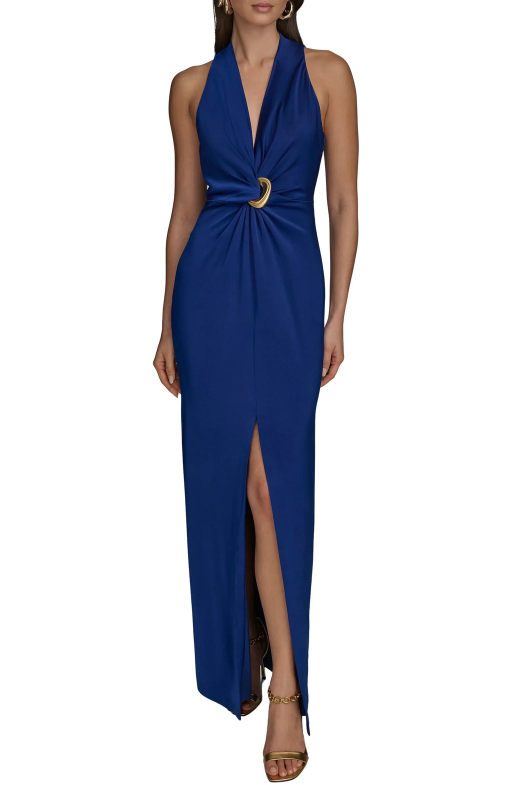 Trendy Sheath Halter Neck Sleeveless Zipper Back Floor Length Evening Dress