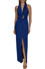 Trendy Sheath Halter Neck Sleeveless Zipper Back Floor Length Evening Dress