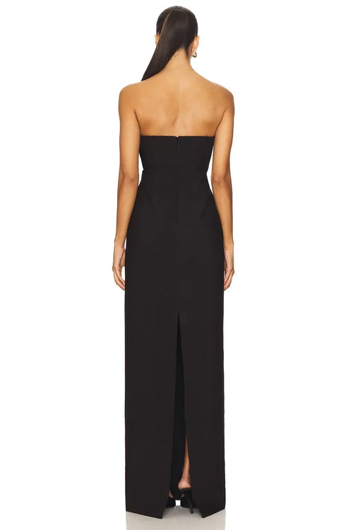 Robe de soirée longue sans bretelles fendue dos nu tendance
