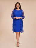 2 Pieces Scoop-Neck Long Sleeves Knee Length Plus Size Mother of the Bride Dress