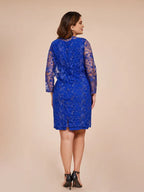 2 Pieces Scoop-Neck Long Sleeves Knee Length Plus Size Mother of the Bride Dress