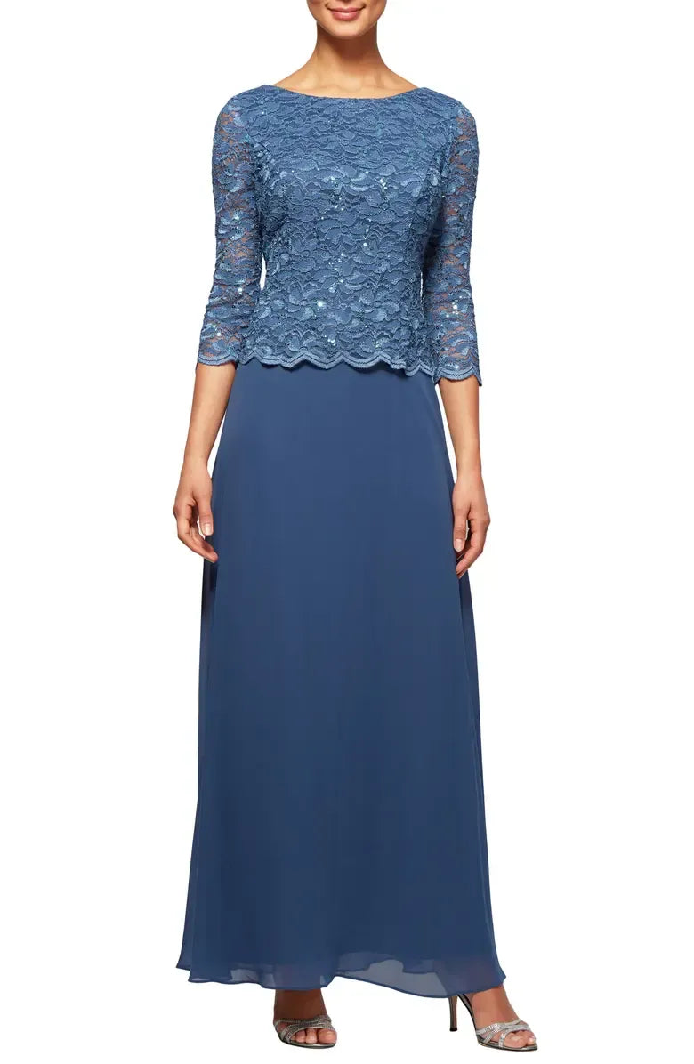 A-Line Boat Neck Long Sleeve Zipper Up Floor-Length Mother of the Bride Dress