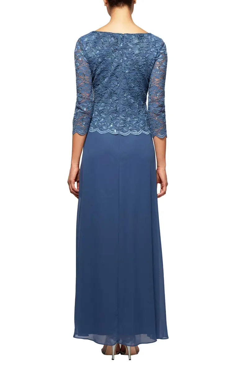 A-Line Boat Neck Long Sleeve Zipper Up Floor-Length Mother of the Bride Dress