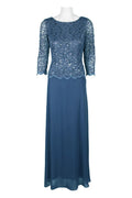 A-Line Boat Neck Long Sleeve Zipper Up Floor-Length Mother of the Bride Dress