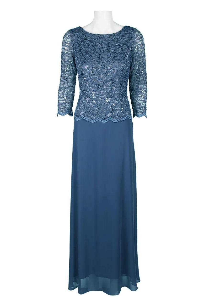A-Line Boat Neck Long Sleeve Zipper Up Floor-Length Mother of the Bride Dress