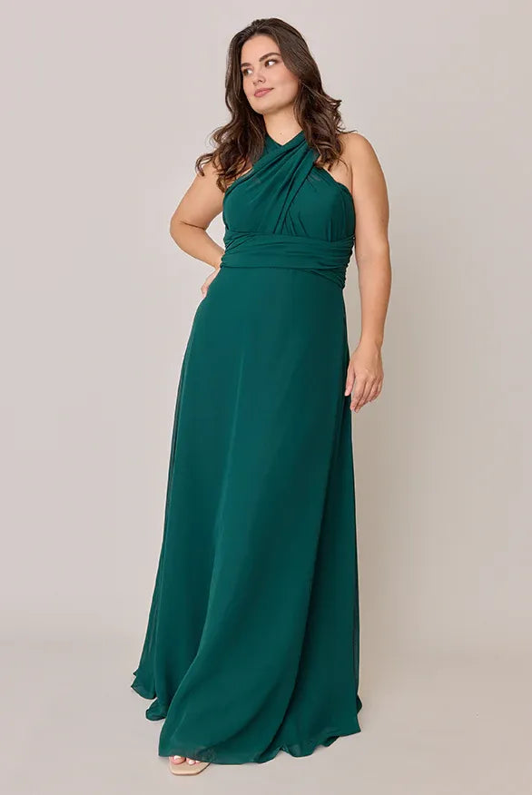 A-Line Halter Neck Sleeveless Floor-Length Plus Size Prom Dress