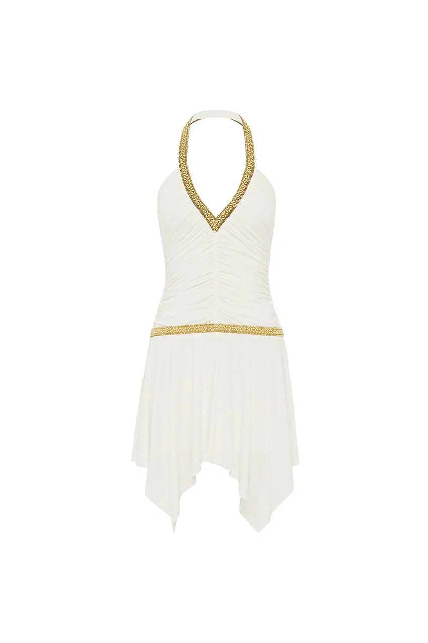 A-Line Halter Neck Sleeveless Ruched Short-Mini Homecoming Dress