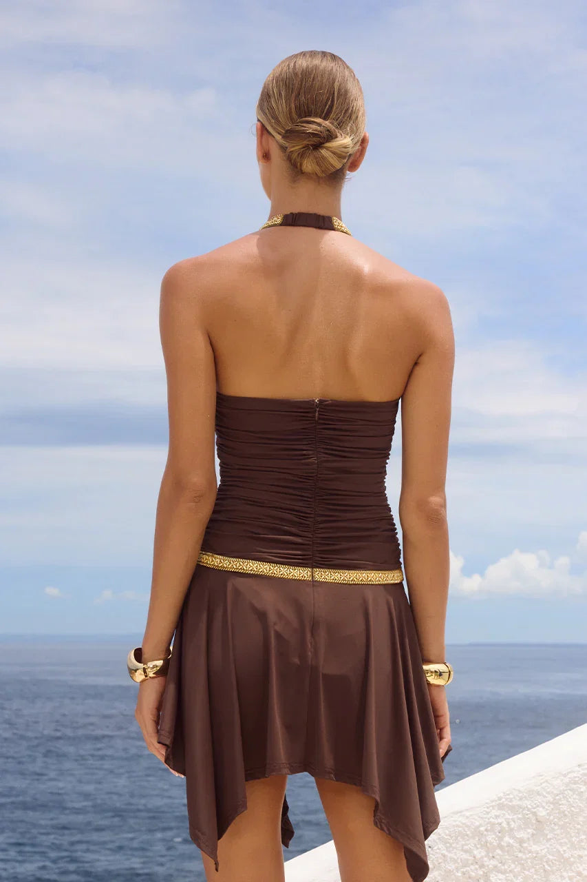 A-Line Halter Neck Sleeveless Ruched Short-Mini Homecoming Dress