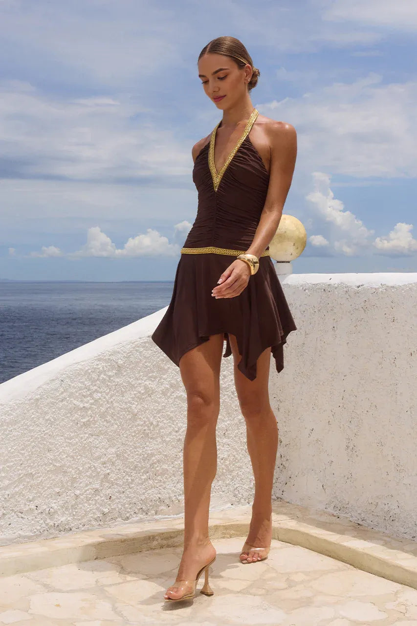 A-Line Halter Neck Sleeveless Ruched Short-Mini Homecoming Dress