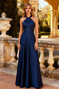 A-Line Halter Neck Sleeveless Floor-Length Prom Dress