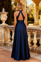 A-Line Halter Neck Sleeveless Floor-Length Prom Dress