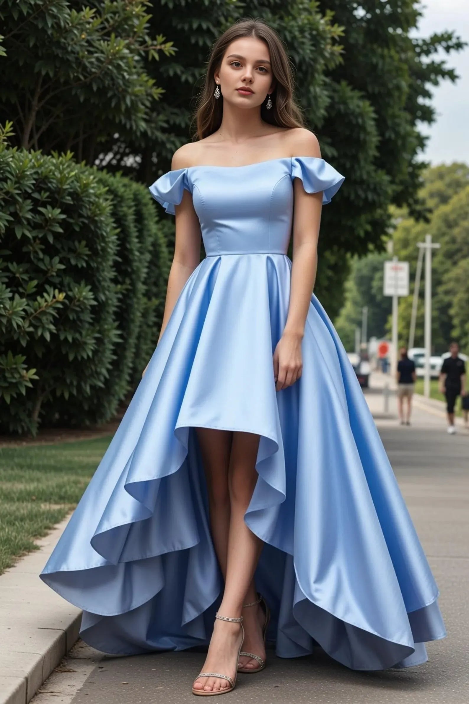 A-Line Off Shoulder Sleeveless Up Floor-Length Prom Dress