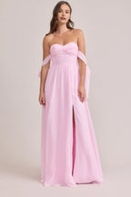 A-Line Off the Shoulder Sleeveless Floor-Length Prom Dress