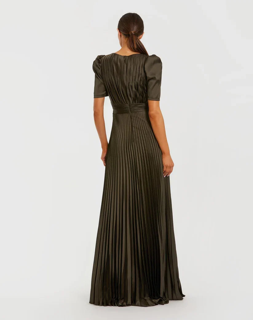 A-Line Round Neck Puff Sleeve Zipper Up Floor-Length Prom Dress
