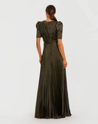 A-Line Round Neck Puff Sleeve Zipper Up Floor-Length Prom Dress