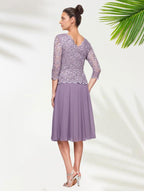A-Line Scoop-neck 3/4 Length Sleeves Tea-Length Mother of the Bride Dress