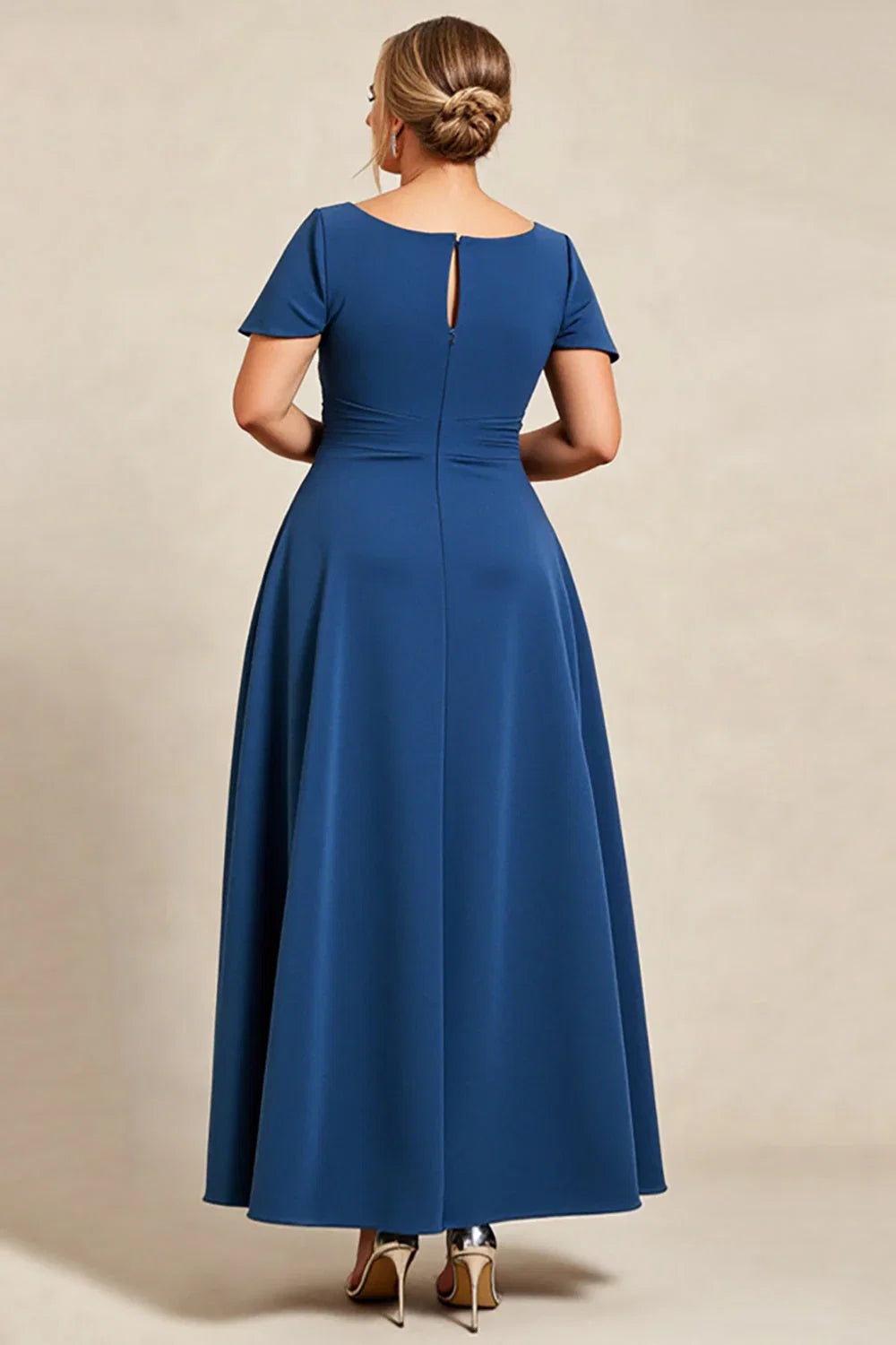 A-Line Square Neck Cap Sleeve Keyhole Floor-Length Plus Size Mother of the Bride Dress